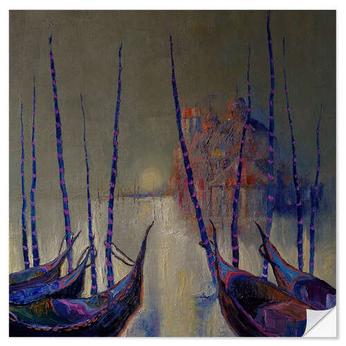 Självhäftande poster Silver Evening Over Venetian Gondolas