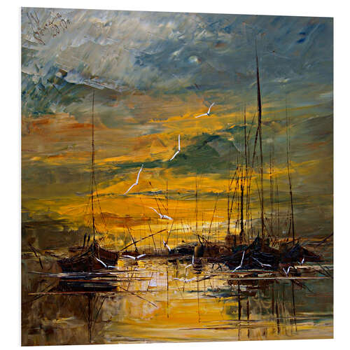 Foam board print Fishing Boats in a Golden Sunset