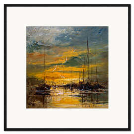 Kunsttryk i ramme Fishing Boats in a Golden Sunset
