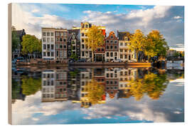 Holzbild Reflexionen in den Kanälen von Amsterdam, Holland