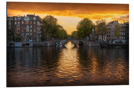 Aluminium print Bridge in Amsterdam at Sunset