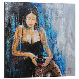 Magnettafel Feminines Porträt mit Rotwein