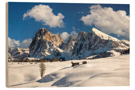 Holzbild Seiser Alm im Winter