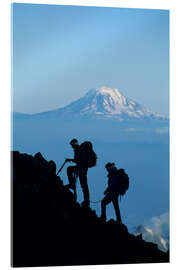 Akryylilasitaulu Two Climbers in Mount Rainier National Park With Mount Adams on Horizon