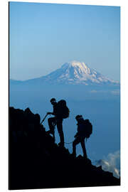 Aluminium print Two Climbers in Mount Rainier National Park With Mount Adams on Horizon