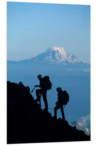 Print på skumplade Two Climbers in Mount Rainier National Park With Mount Adams on Horizon