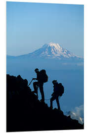 Foam board print Two Climbers in Mount Rainier National Park With Mount Adams on Horizon