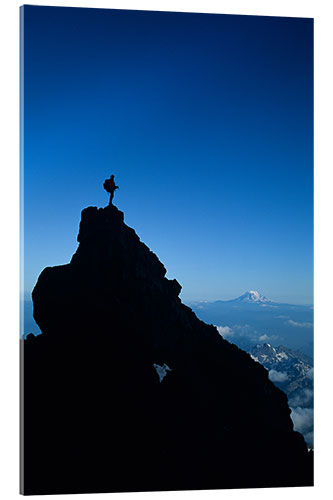 Acrylic print Climber on Top of a Rock Pinnacle in Mount Rainer National Park