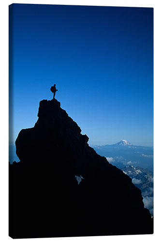 Canvas print Climber on Top of a Rock Pinnacle in Mount Rainer National Park