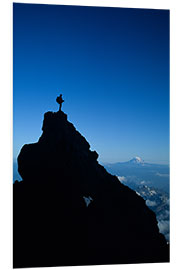 Foam board print Climber on Top of a Rock Pinnacle in Mount Rainer National Park