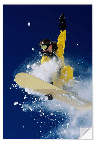 Selvklebende plakat Woman Snowboarder Jumping, Wasatch Mountains, Utah