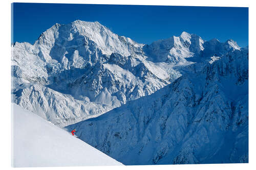 Acrylglasbild Helikopter-Skifahren unterhalb des Mount Cook