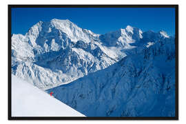 Gerahmter Kunstdruck Helikopter-Skifahren unterhalb des Mount Cook