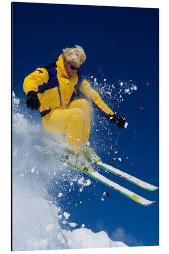 Aluminium print Man in Yellow Suit Skiing at Alta Ski Resort, Wasatch Mountains, Utah