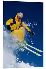 Tableau en PVC Man in Yellow Suit Skiing at Alta Ski Resort, Wasatch Mountains, Utah