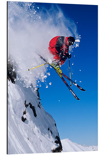 Tableau en aluminium Skier at Snowbird Resort, Wasatch Mountains