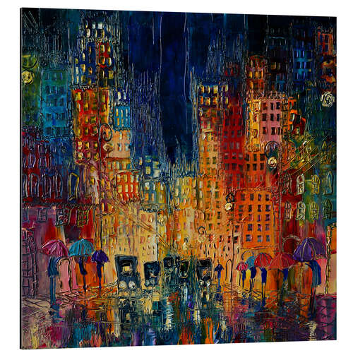 Aluminium print Luminous City in the Rain