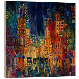 Quadro de madeira Luminous City in the Rain