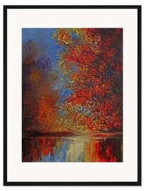 Gerahmter Kunstdruck Herbstglühen am Fluß