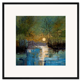 Gerahmter Kunstdruck Flusslandschaft im Mondlicht