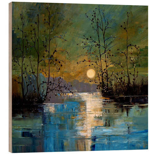 Quadro de madeira Riverscape in the Moonlight