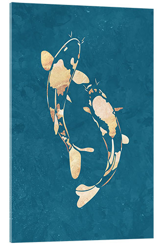 Tableau en verre acrylique Blue-Golden Koi Fish II