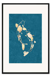 Gerahmter Kunstdruck Blau-Goldene Koi Karpfen II
