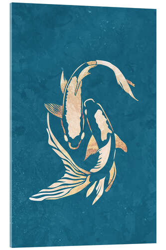 Tableau en verre acrylique Blue-Golden Koi Carp I