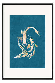 Gerahmter Kunstdruck Blau-Goldene Koi Karpfen I