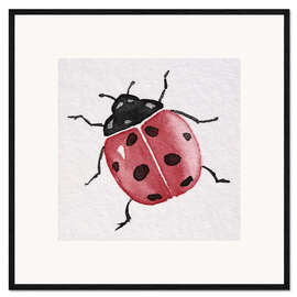 Ingelijste kunstdruk Red ladybug with black dots