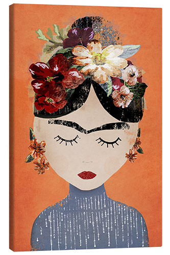 Leinwandbild Frida mit Blumenkranz, orange