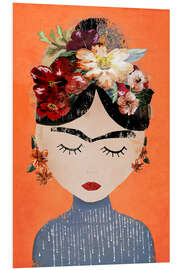Hartschaumbild Frida mit Blumenkranz, orange
