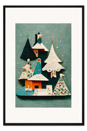 Gerahmter Kunstdruck Winterwunderland in Papierausschnitten
