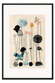 Gerahmter Kunstdruck Trockenblumen auf creme