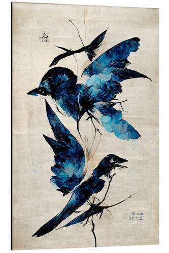 Print på aluminium Blue Flower Birds