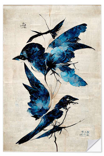 Sticker mural Blue Flower Birds