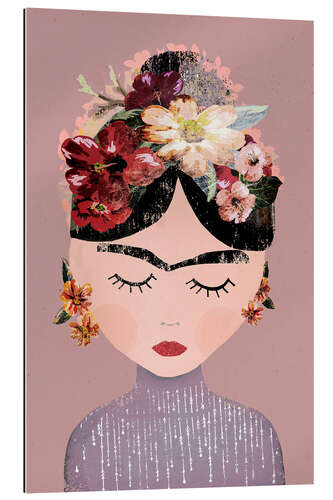 Gallery print Frida with wreath of flowers, pastel pink