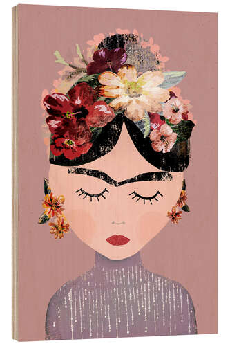 Trätavla Frida with wreath of flowers, pastel pink