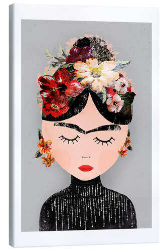 Canvas print Frida with wreath of flowers