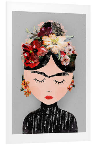 Foam board print Frida with wreath of flowers