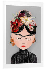 Foam board print Frida with wreath of flowers