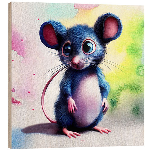 Wood print Dreamy Mouse