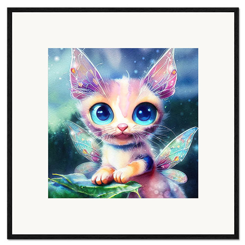 Kunsttryk i ramme Cute Fairy Cat