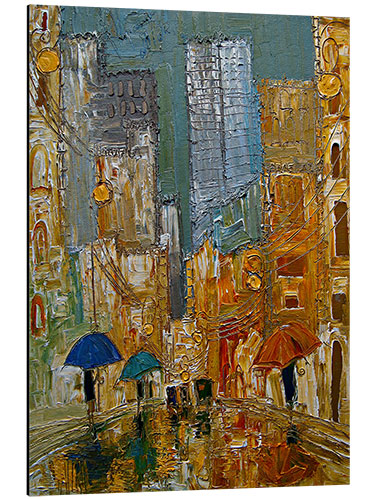 Aluminium print Golden Streets in the Rain