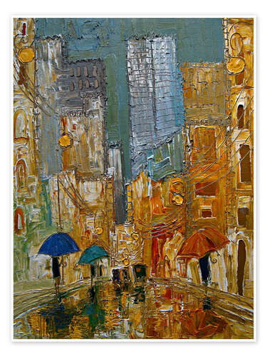 Poster Golden Streets in the Rain