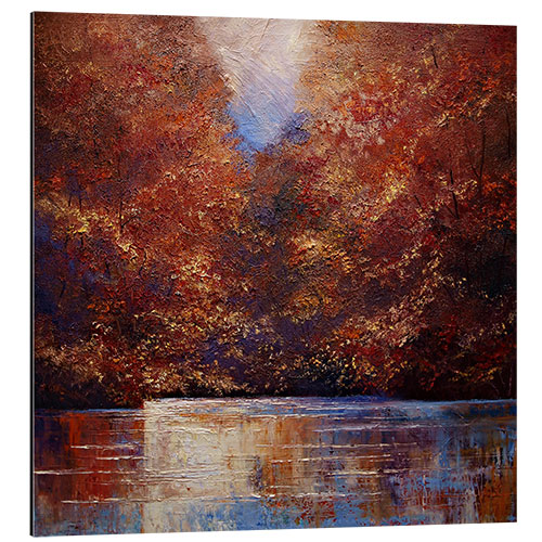 Aluminium print Autumn Leafy Trees on the River Bank