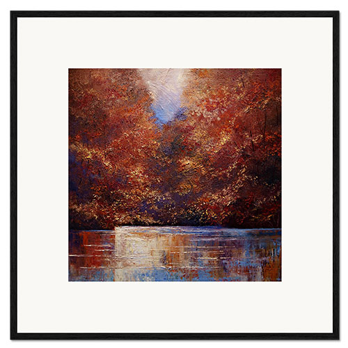Framed art print Autumn Leafy Trees on the River Bank