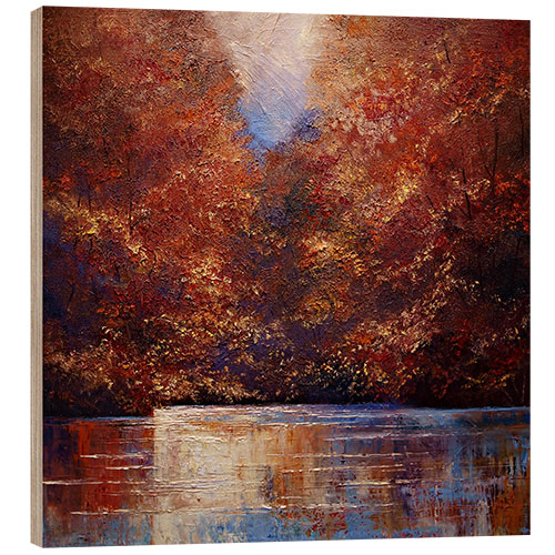 Wood print Autumn Leafy Trees on the River Bank