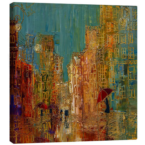 Canvas print Illuminated City in the Rain