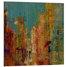 Magnettafel Beleuchtete Stadt im Regen